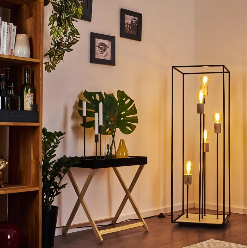 Lampadaire Salla Bois Fonce, Noir, 5 Lumieres