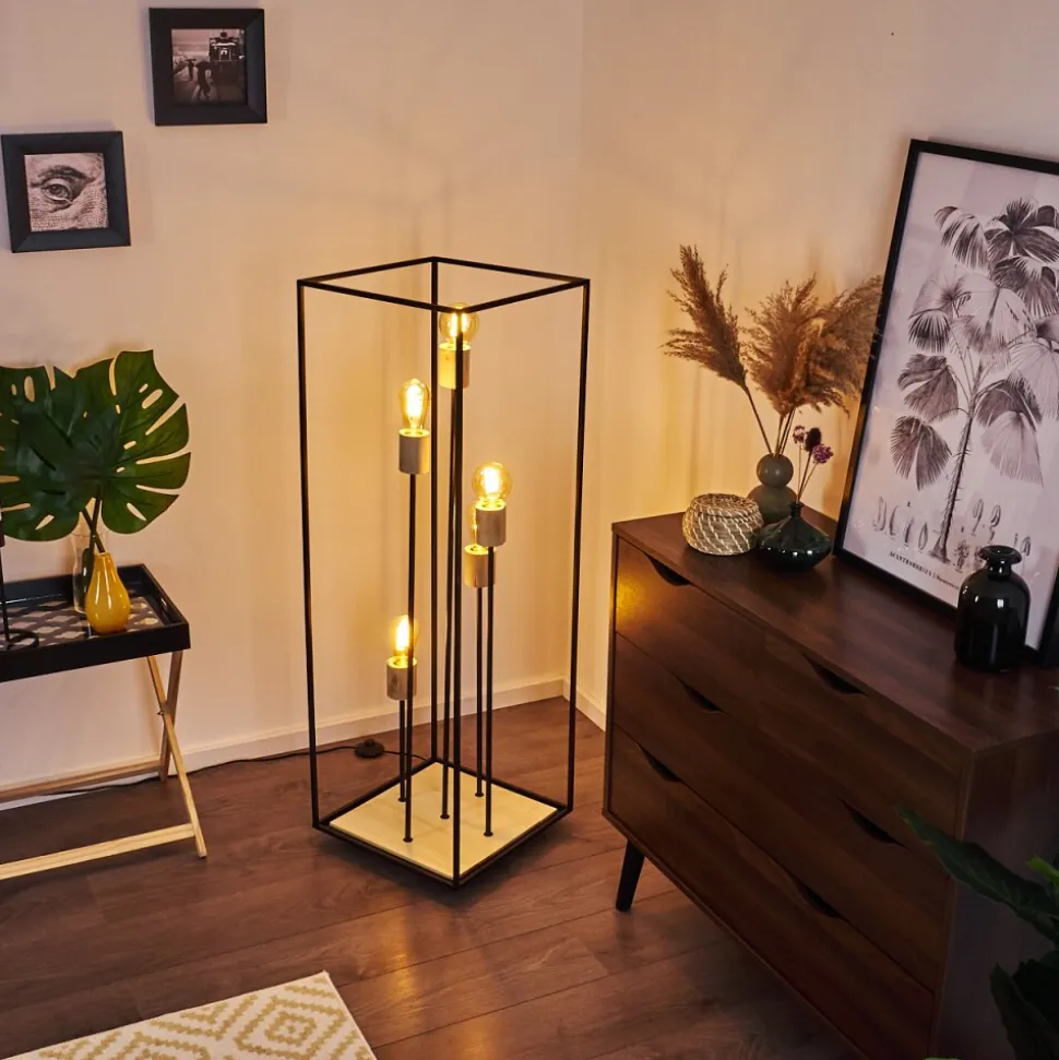 Lampadaire Salla Bois Fonce, Noir, 5 Lumieres