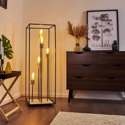 Lampadaire Salla Bois Fonce, Noir, 5 Lumieres