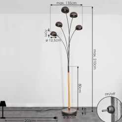 Lampadaire Siamado Bois Fonce, Nickel Mat, 5 Lumieres