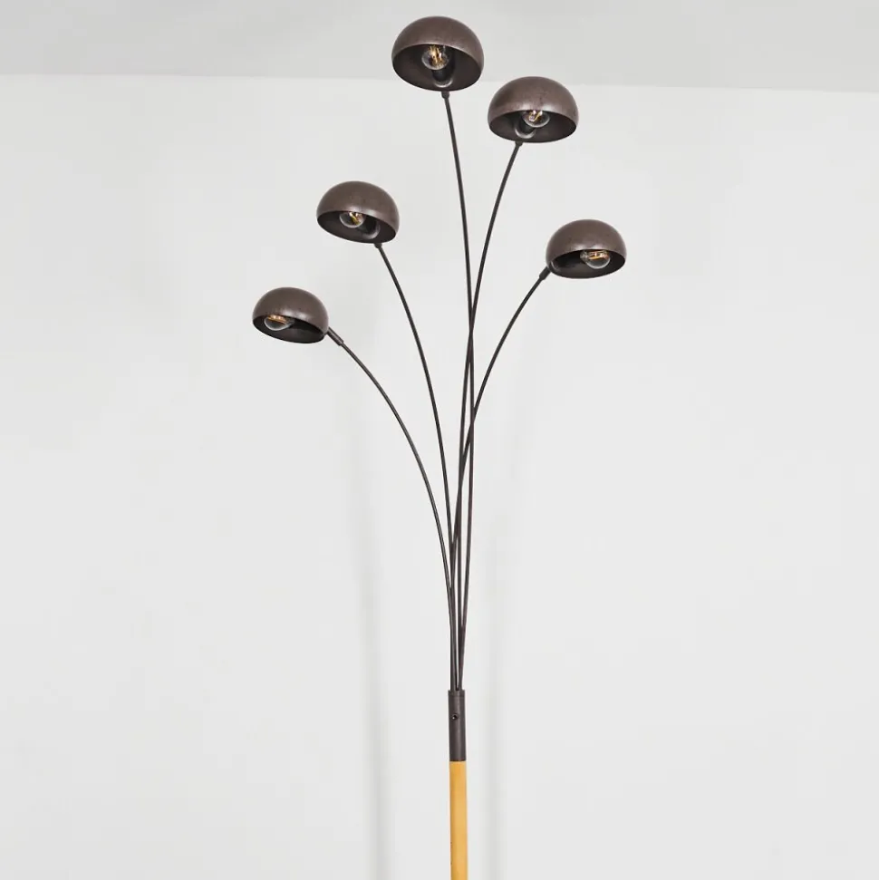 Lampadaire Siamado Bois Fonce, Nickel Mat, 5 Lumieres