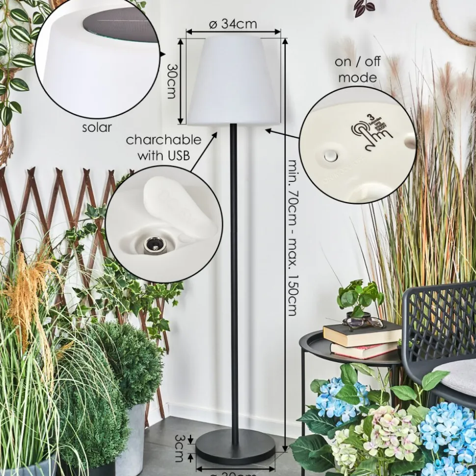 Lampadaire Solaire D'Exterieur Fisao Led Noir, 41 Lumieres, Telecommandes