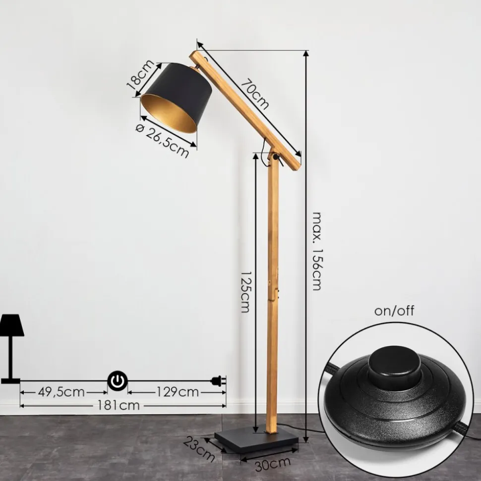 Lampadaire Tatodere Bois Fonce, Noir, 1 Lumiere