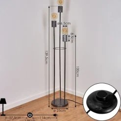 Lampadaire Tyldom Argent Oxyde, 3 Lumieres
