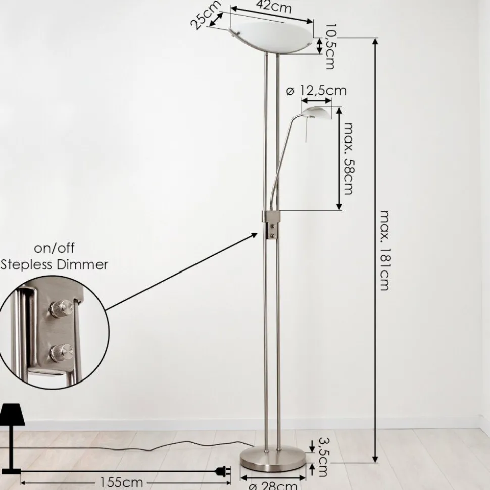 Lampadaire Urama Nickel Mat, 2 Lumieres