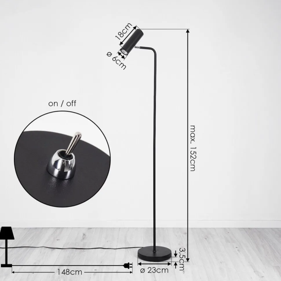 Lampadaire Zuoz Chrome, Noir, 1 Lumiere