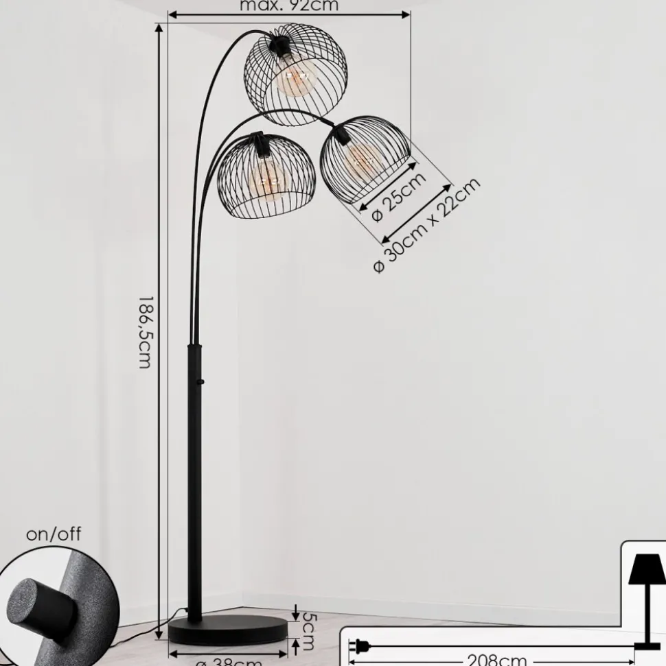Lampadairemossay Noir, 3 Lumieres