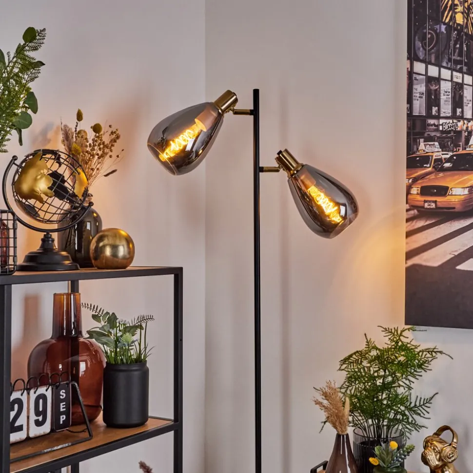 Lampadairevaurois Laiton, Noir, 2 Lumieres