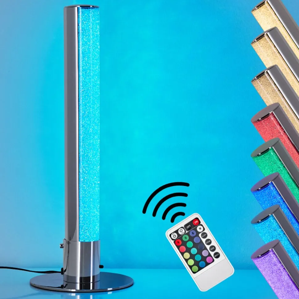 Lampe A Poser Flaut Led Chrome, 1 Lumiere, Telecommandes, Changeur De Couleurs