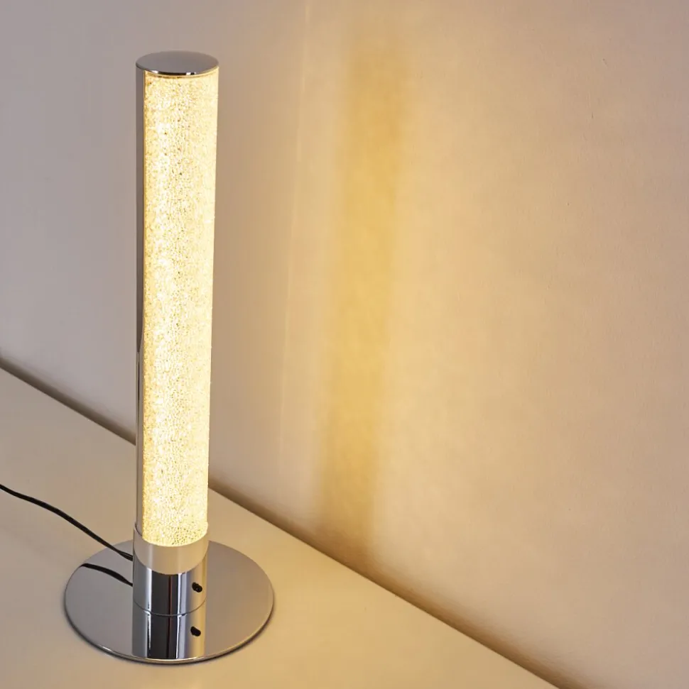 Lampe A Poser Flaut Led Chrome, 1 Lumiere, Telecommandes, Changeur De Couleurs