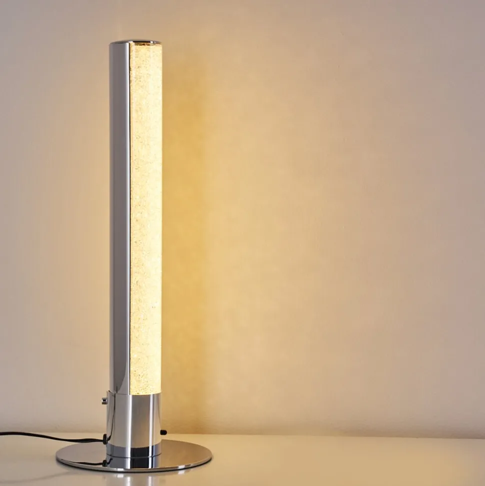 Lampe A Poser Flaut Led Chrome, 1 Lumiere, Telecommandes, Changeur De Couleurs