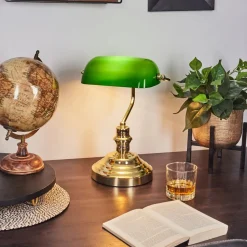 Lampe De Banquier Verte Or, Vert, Laiton, 1 Lumiere