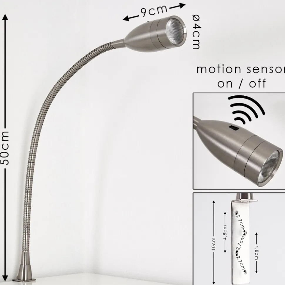 Lampe De Chevet Alsea Led Nickel Mat, 1 Lumiere, Detecteur De Mouvement
