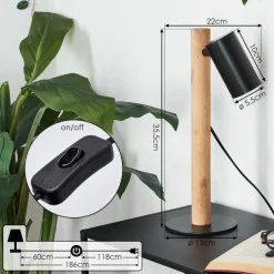 Lampe De Table Arbrentin Ecru, Noir, 1 Lumiere