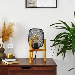 Lampe De Table Ateponta Bois Clair, Noir, 1 Lumiere