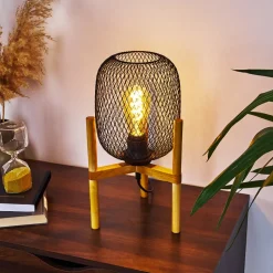 Lampe De Table Ateponta Bois Clair, Noir, 1 Lumiere