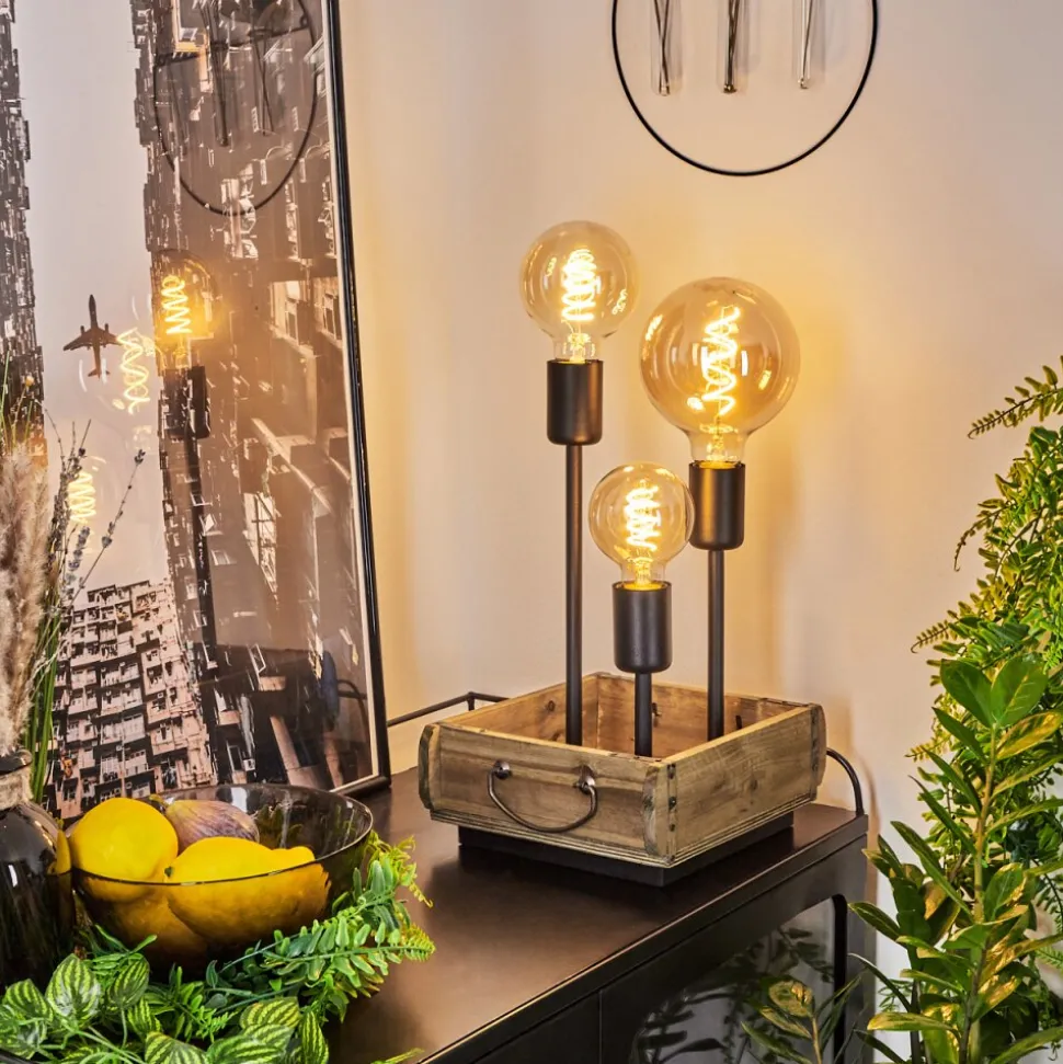 Lampe De Table Avestruz Brun, Noir, 3 Lumieres