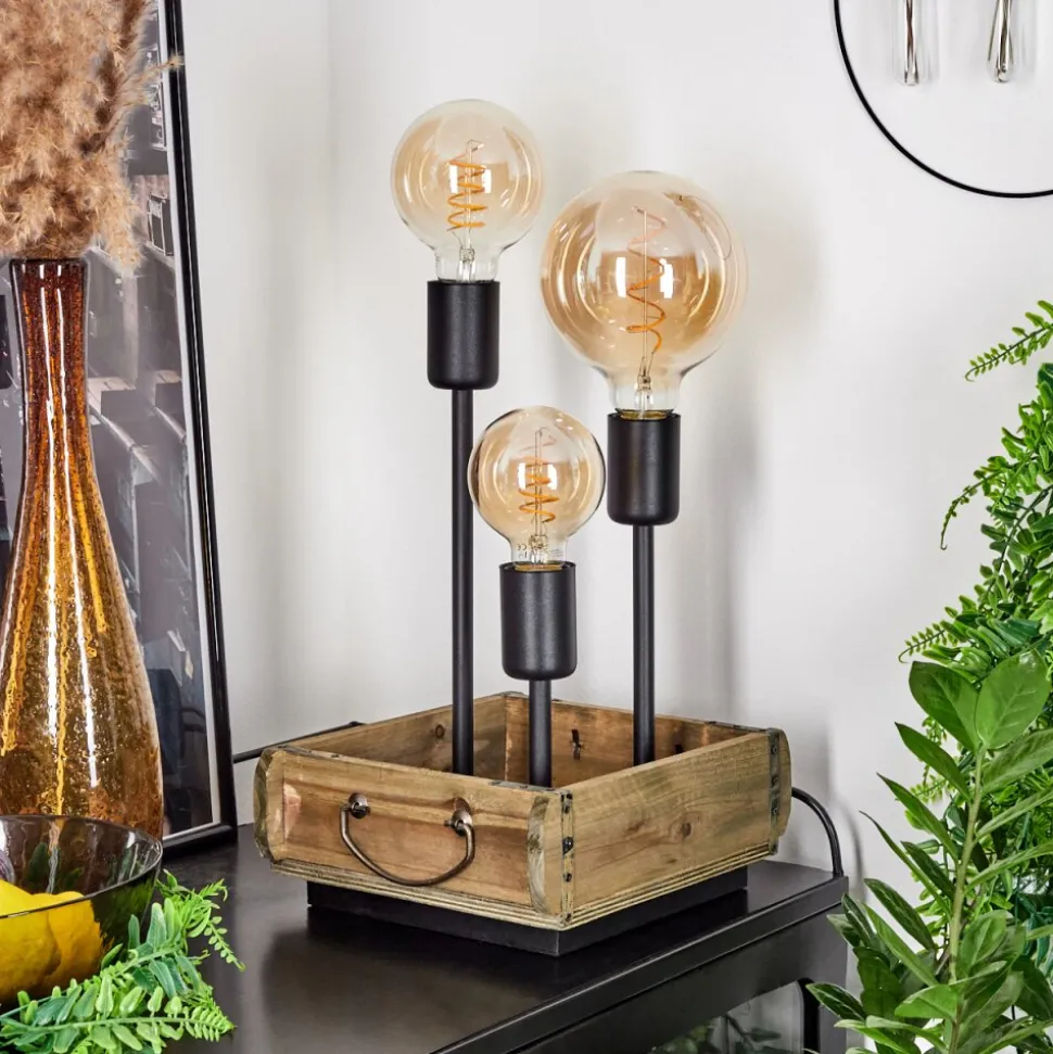 Lampe De Table Avestruz Brun, Noir, 3 Lumieres
