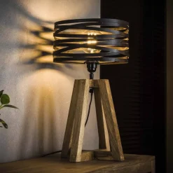 Lampe De Table Beilen Bois Fonce, 1 Lumiere