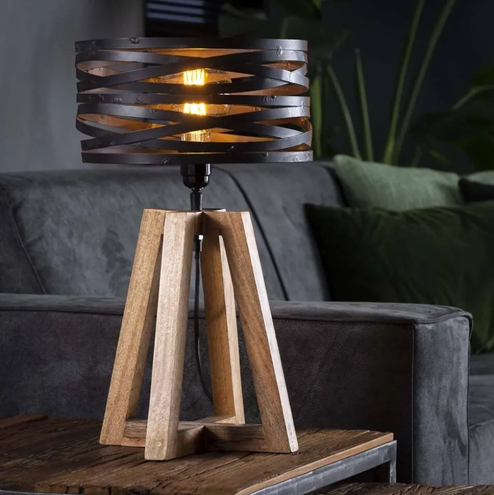 Lampe De Table Beilen Bois Fonce, 1 Lumiere