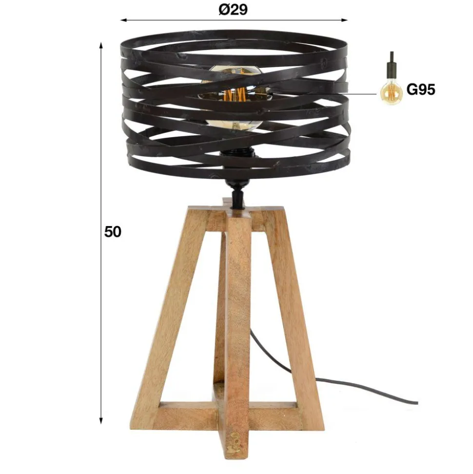 Lampe De Table Beilen Bois Fonce, 1 Lumiere