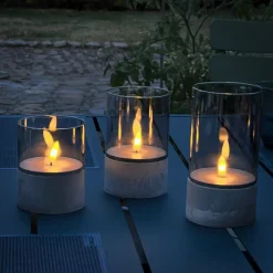 Lampe De Table Exterieure, Set De 3 Brilliant Bougie Led Gris, 1 Lumiere