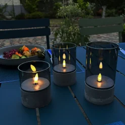 Lampe De Table Exterieure, Set De 3 Brilliant Bougie Led Gris, 1 Lumiere