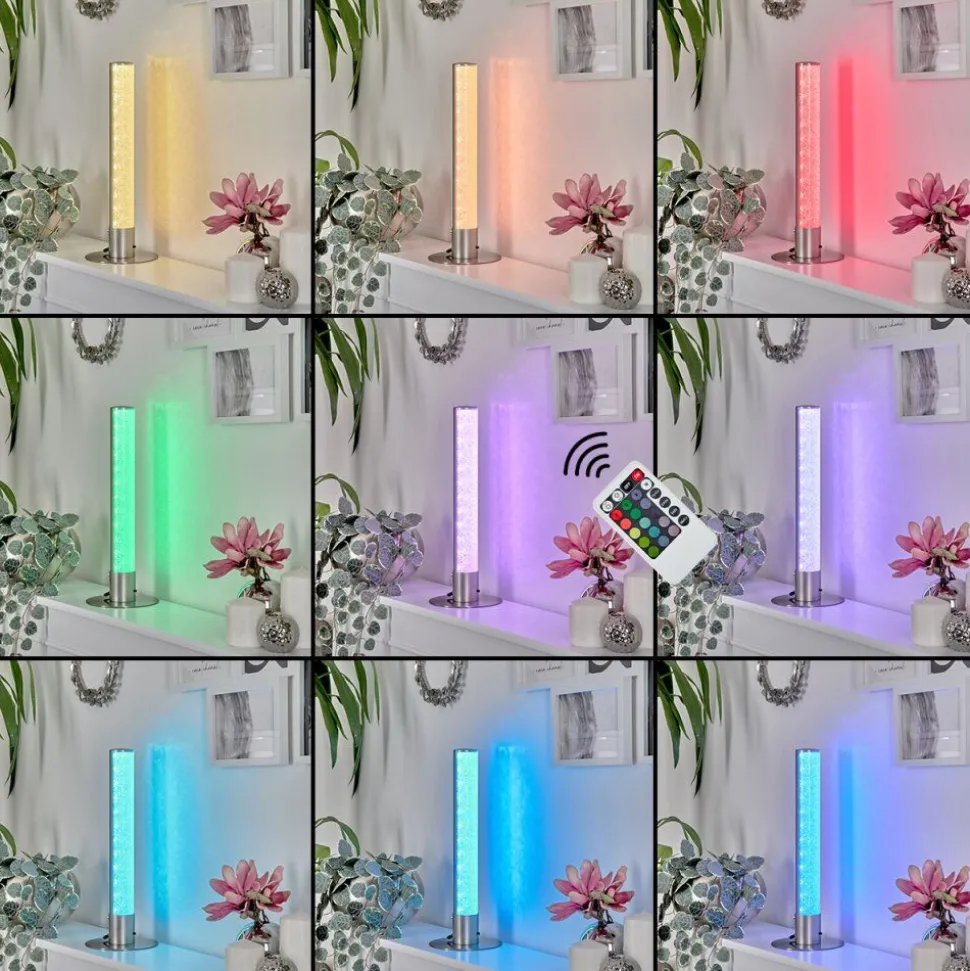 Lampe De Table Flaut Led Nickel Mat, 1 Lumiere, Telecommandes, Changeur De Couleurs