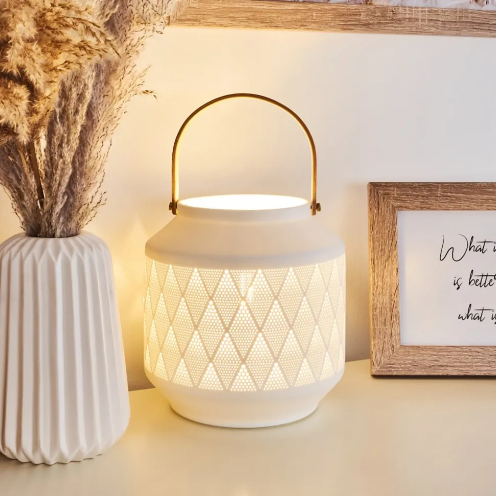 Lampe De Table Forrnes Beige, Blanc, 1 Lumiere