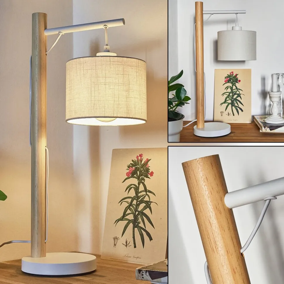 Lampe De Table Geelong Bois Clair, Blanc, 1 Lumiere