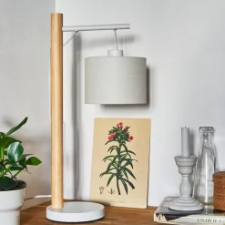 Lampe De Table Geelong Bois Clair, Blanc, 1 Lumiere
