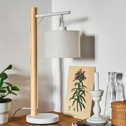 Lampe De Table Geelong Bois Clair, Blanc, 1 Lumiere