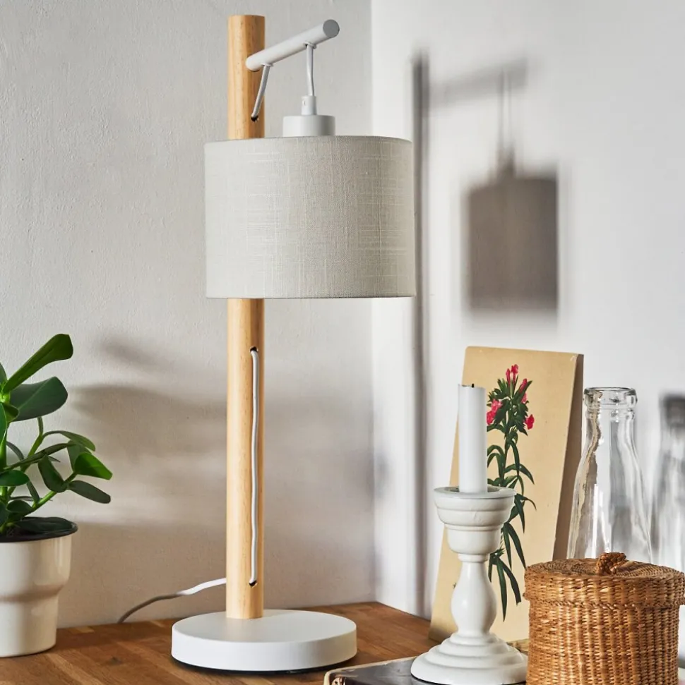 Lampe De Table Geelong Bois Clair, Blanc, 1 Lumiere
