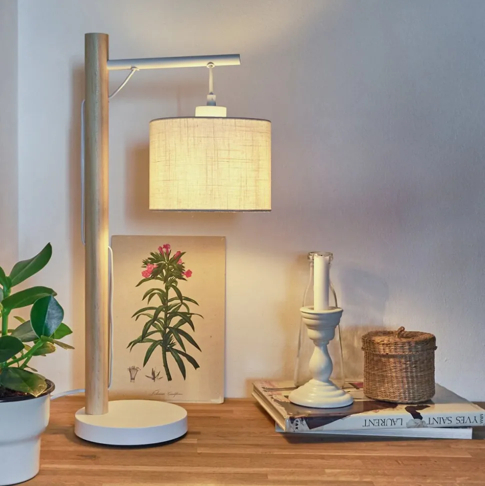 Lampe De Table Geelong Bois Clair, Blanc, 1 Lumiere