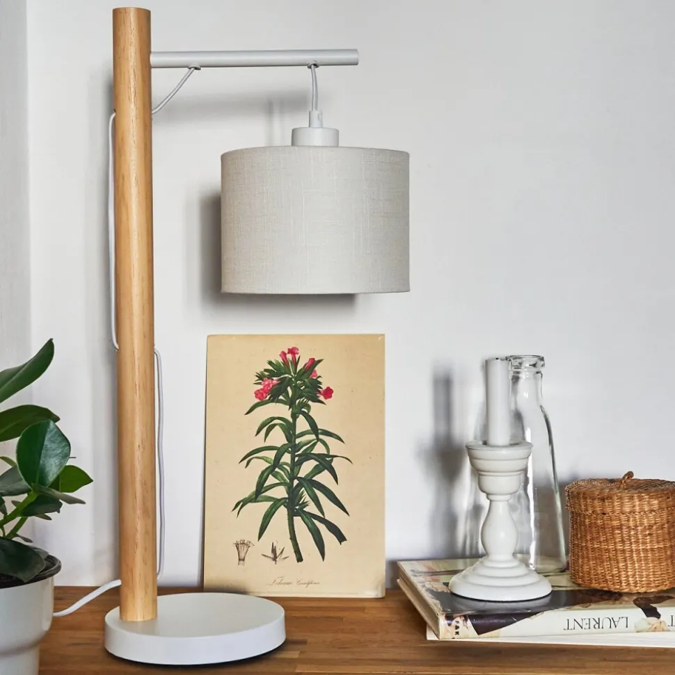 Lampe De Table Geelong Bois Clair, Blanc, 1 Lumiere
