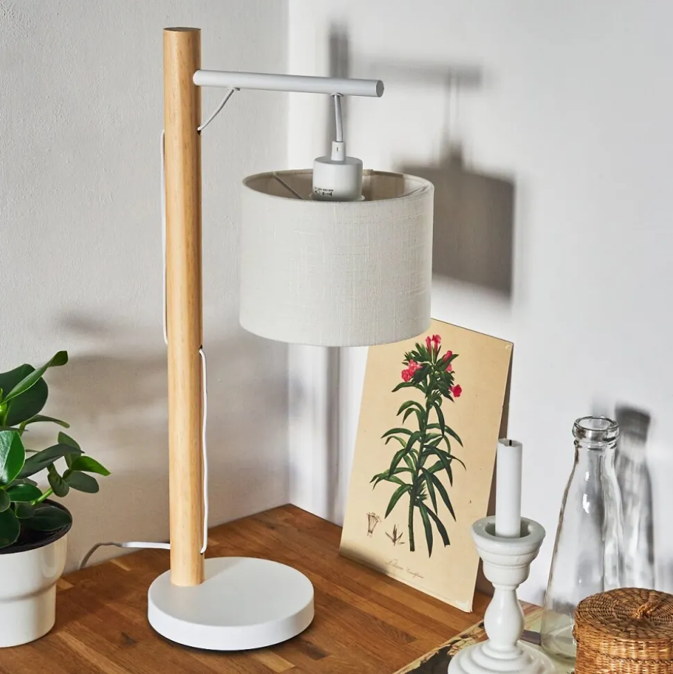 Lampe De Table Geelong Bois Clair, Blanc, 1 Lumiere