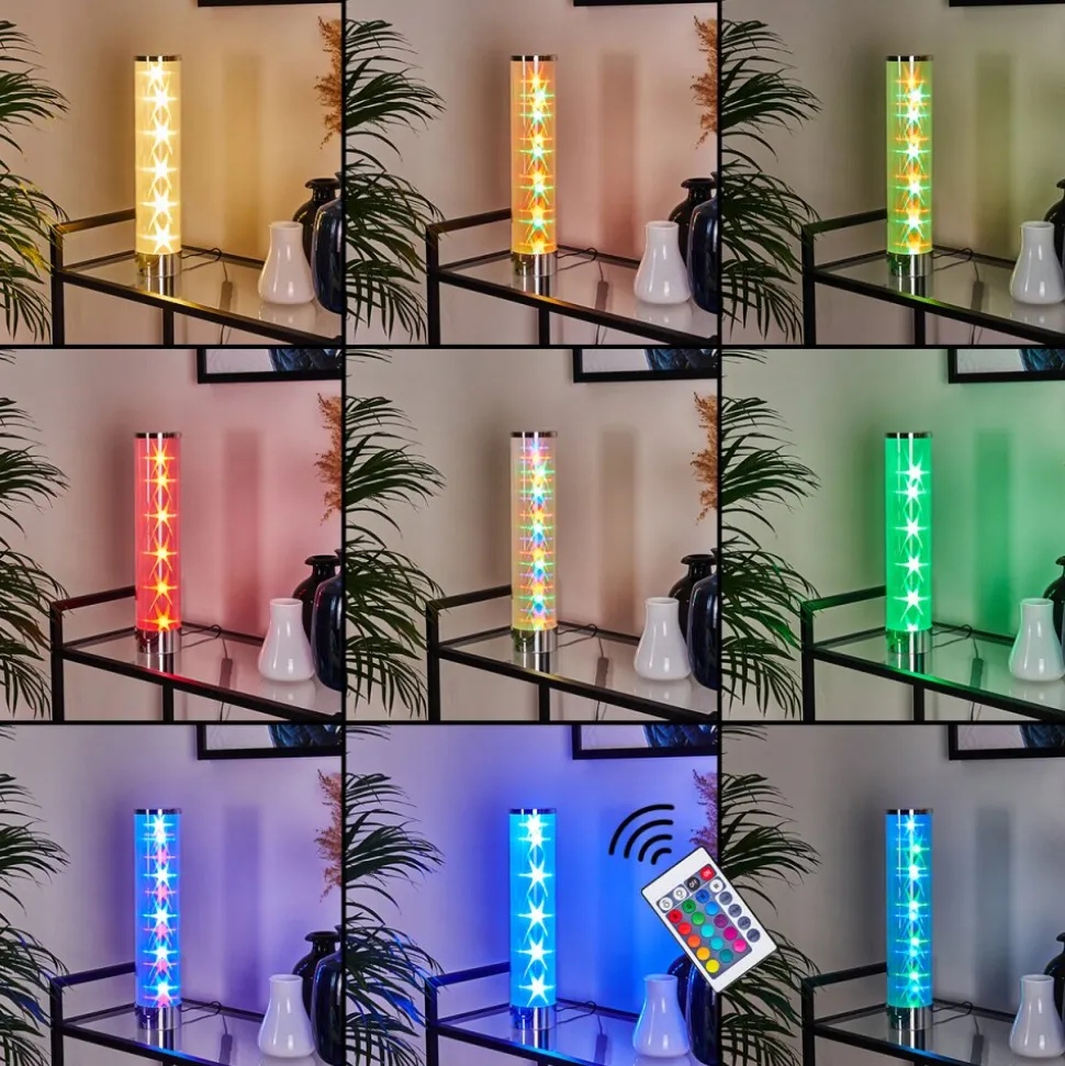 Lampe De Table Hatara Led Chrome, 1 Lumiere, Telecommandes, Changeur De Couleurs