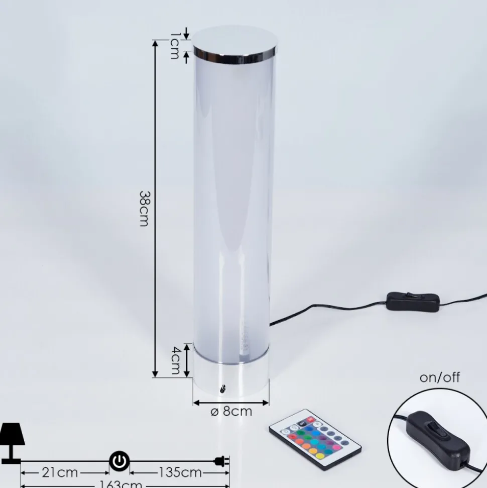 Lampe De Table Hatara Led Chrome, 1 Lumiere, Telecommandes, Changeur De Couleurs