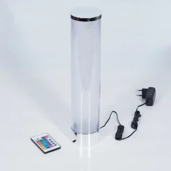 Lampe De Table Hatara Led Chrome, 1 Lumiere, Telecommandes, Changeur De Couleurs