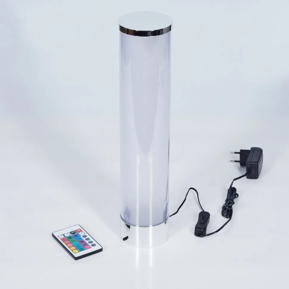 Lampe De Table Hatara Led Chrome, 1 Lumiere, Telecommandes, Changeur De Couleurs