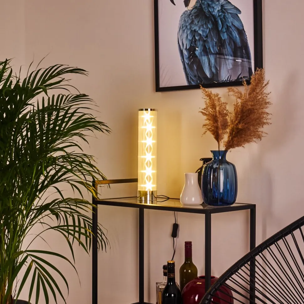 Lampe De Table Hatara Led Chrome, 1 Lumiere, Telecommandes, Changeur De Couleurs