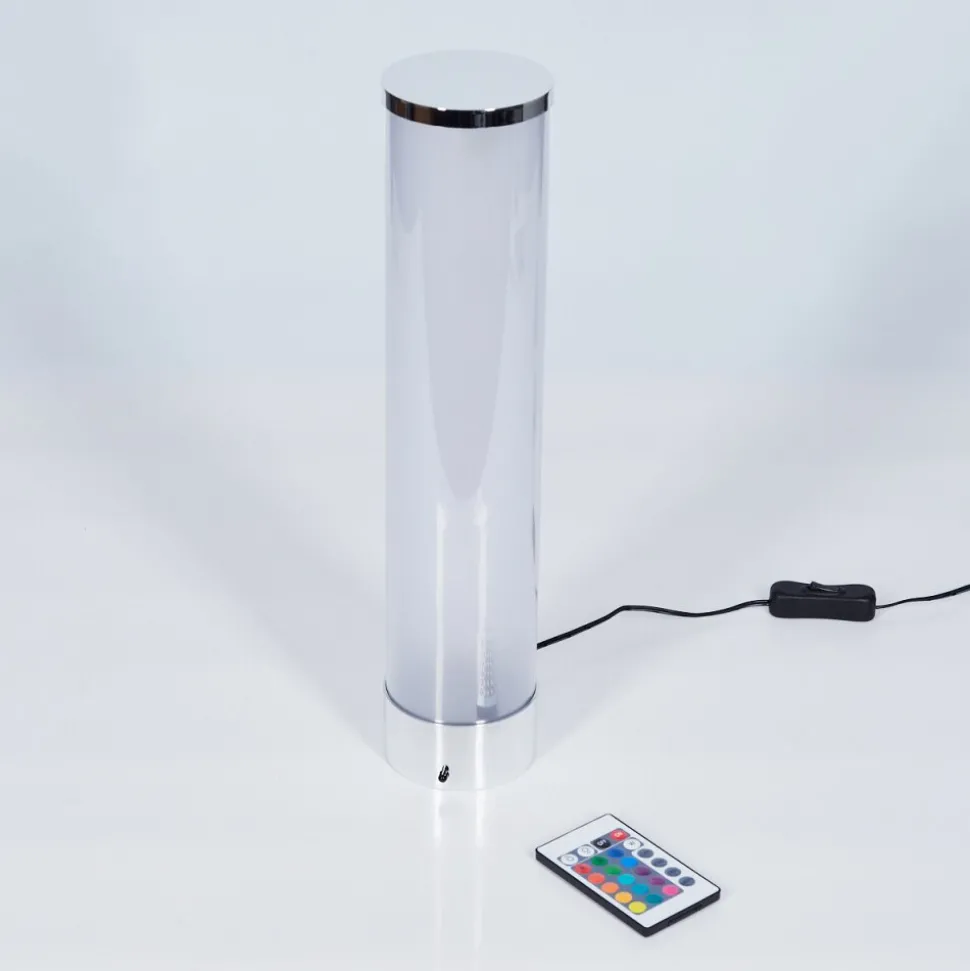 Lampe De Table Hatara Led Chrome, 1 Lumiere, Telecommandes, Changeur De Couleurs