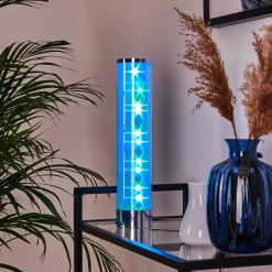 Lampe De Table Hatara Led Chrome, 1 Lumiere, Telecommandes, Changeur De Couleurs