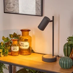 Lampe De Table Javel Gris, Couleur Bois, Noir, 1 Lumiere