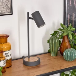 Lampe De Table Javel Gris, Couleur Bois, Noir, 1 Lumiere
