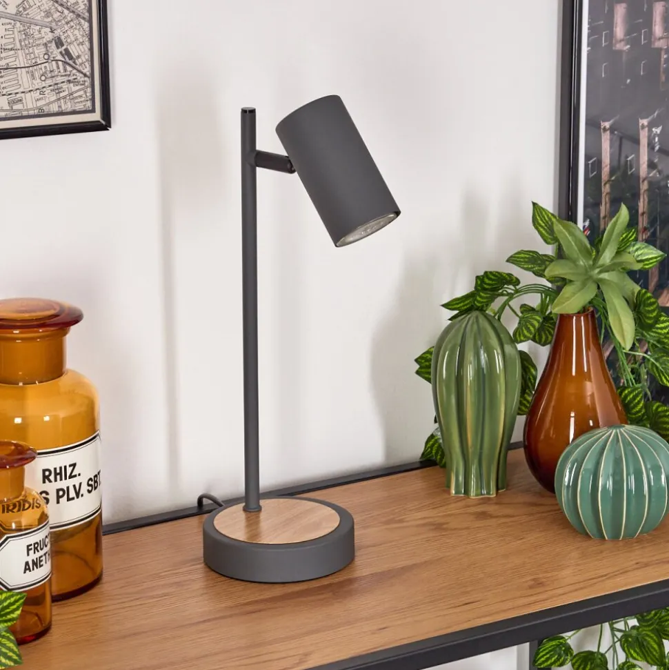 Lampe De Table Javel Gris, Couleur Bois, Noir, 1 Lumiere