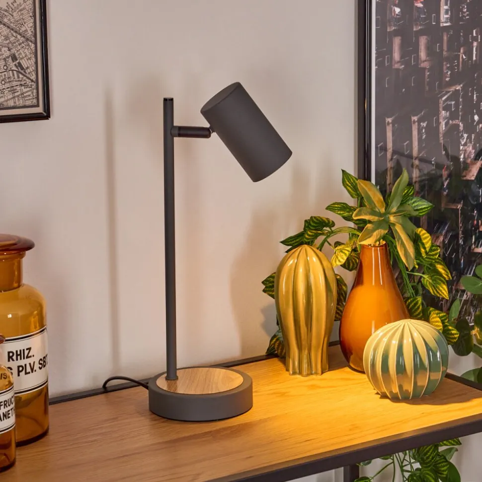 Lampe De Table Javel Gris, Couleur Bois, Noir, 1 Lumiere