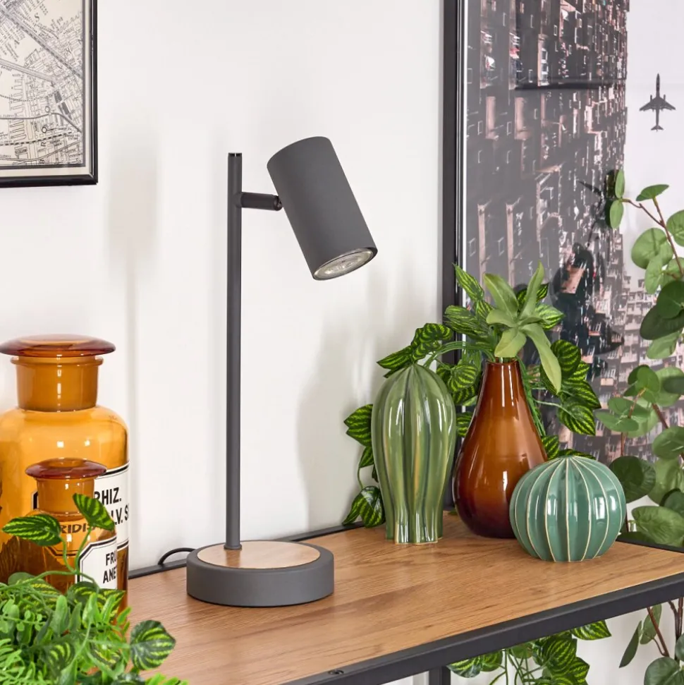 Lampe De Table Javel Gris, Couleur Bois, Noir, 1 Lumiere