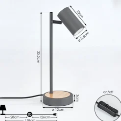 Lampe De Table Javel Gris, Couleur Bois, Noir, 1 Lumiere