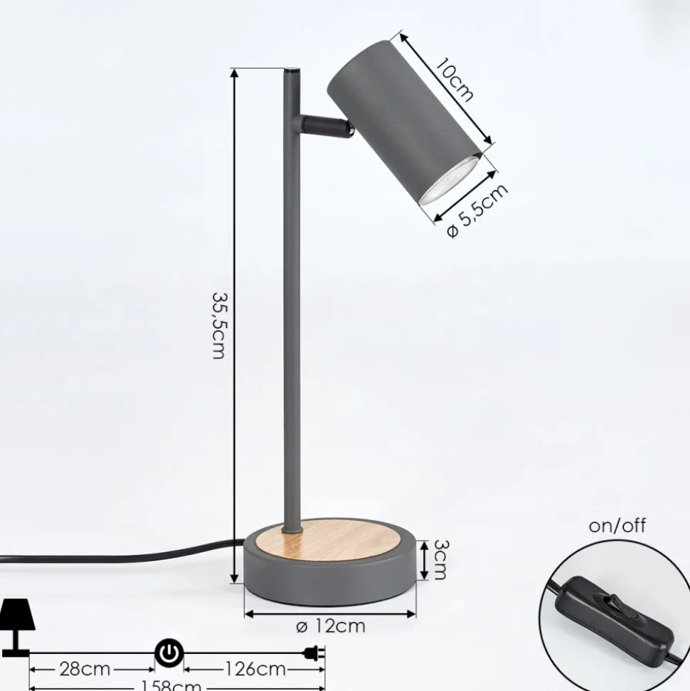Lampe De Table Javel Gris, Couleur Bois, Noir, 1 Lumiere